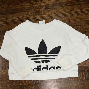 Adidas White Crewneck with Black Trefoil Logo